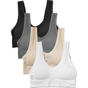 Kalon 4 Pack Ribbed Bralette Crop Top Comfort Lounge Bra 1041 Basics XXS - XXL